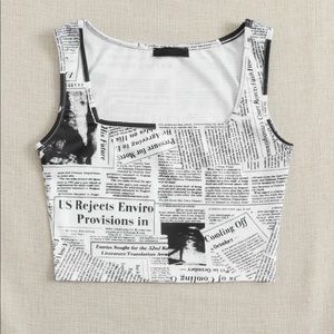 News Paper Printed Cropped Tank Top